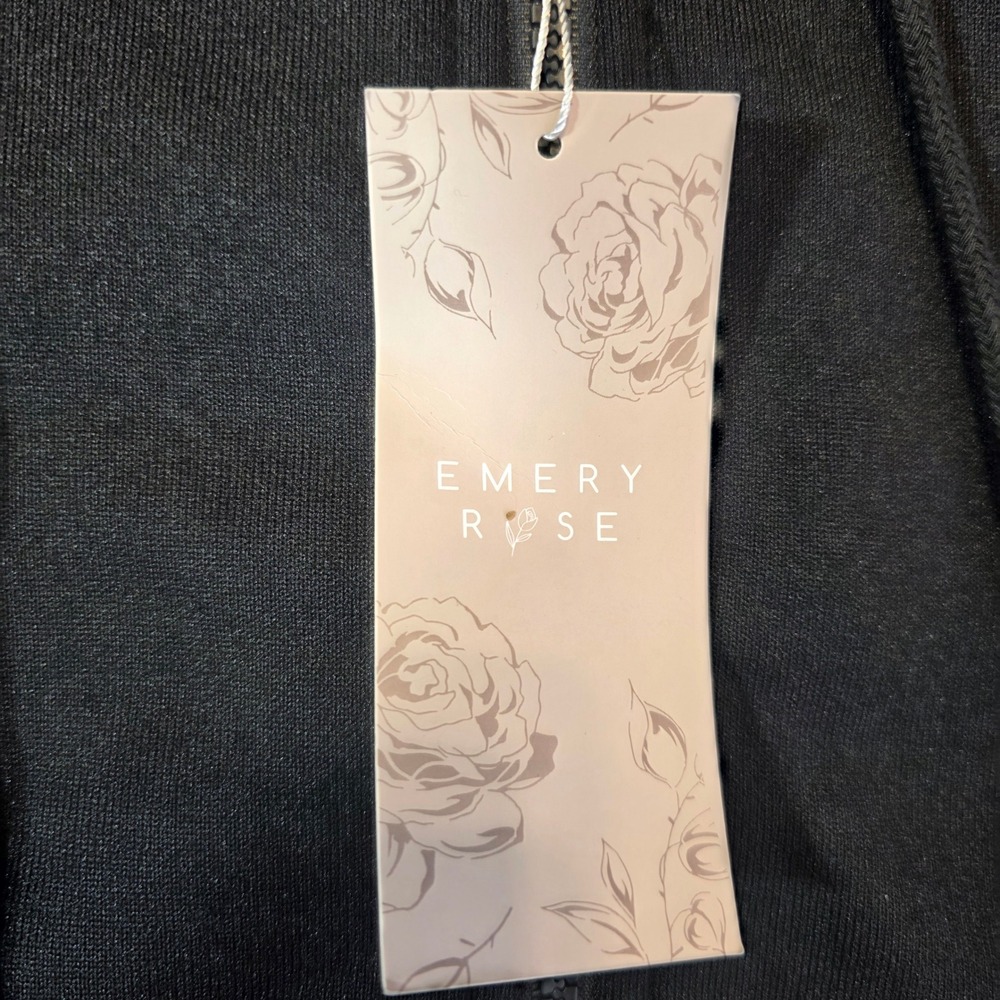 NEW W/TAG Emery Rose Black Zip Up Hoodie Fleece Lined Sweatshirt Medium - Picture 8 of 13